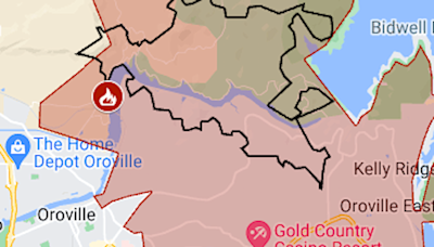 Map: Thompson Fire and evacuation zones at Lake Oroville