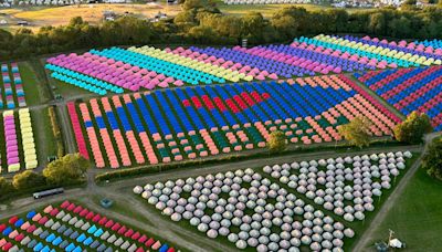 Aerial pic shows Glasto tents ready for 200k revellers amid 30C heatwave