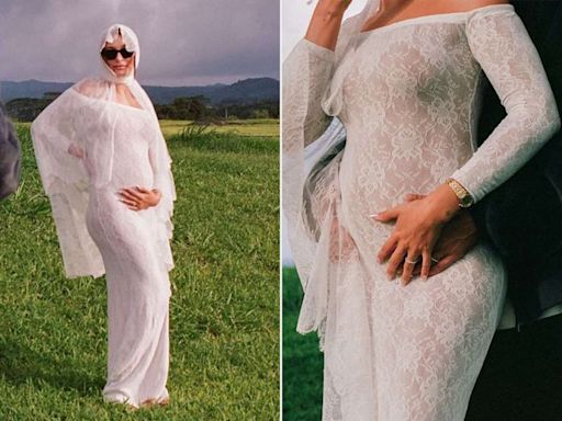 Hailey Bieber Dresses Up Her Bump in Bridal-Like Sheer Gown for Pregnancy Reveal and Vow Renewal with Justin