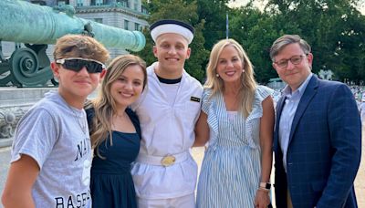 U.S. House Speaker Mike Johnson joins son as he's commissioned into Naval Academy