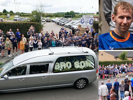 Crowds line the streets as family, friends and teammates gather for funeral of rugby league legend Rob Burrow