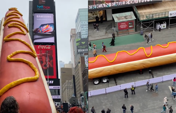 The Bizarre Reason Why A 65-Foot Hot Dog Is In Times Square