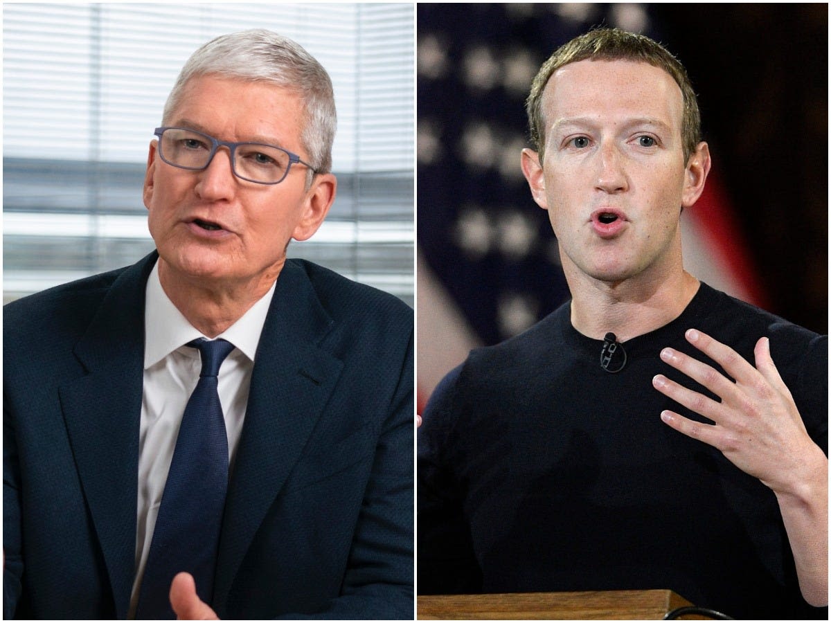 Mark Zuckerberg and Tim Cook have had a rivalry for years. Here's what they're fighting about now.