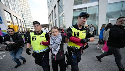 Greta Thunberg removed from pro-Palestine protests by Swedish police outside Eurovision arena