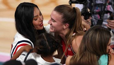 Team USA's Sabrina Ionescu celebrates with Kobe Bryant's family after gold-medal victory