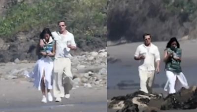 Brad Pitt, pillado con su nueva novia de origen madrileño y 26 años menor dando un paseo por una playa de California