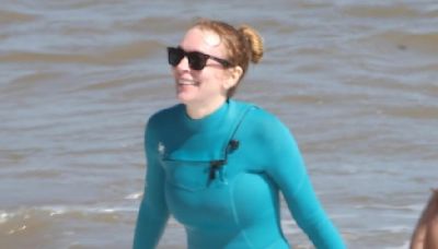 Lindsay Lohan in a wetsuit to film Freaky Friday 2