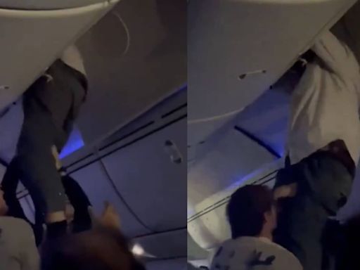 Watch: Passenger rescued from overhead bin after severe turbulence on Air Europa flight