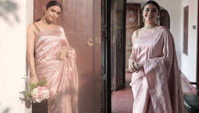 Keerthy Suresh is the perfect bridesmaid to her sister in a pale pink silk saree and we are pinning it right away