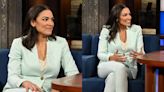 Rep. Alexandria Ocasio-Cortez Suits Up in Tahari ASL for ‘The Late Show With Stephen Colbert,’ Talks Student Debt Relief