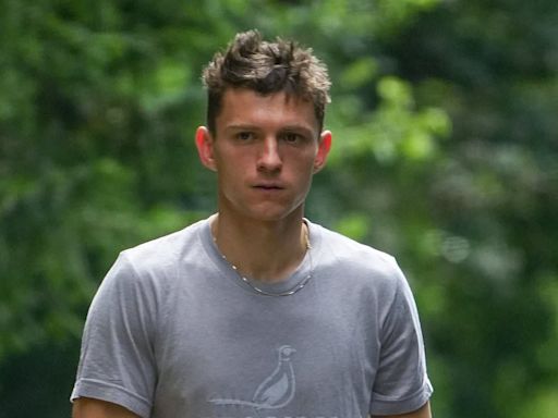 Tom Holland looks casual as he walks his dog in Richmond