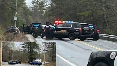 Moment Maine cops unleash hail of bullets at gunman in hospital gown who tried to steal cruiser