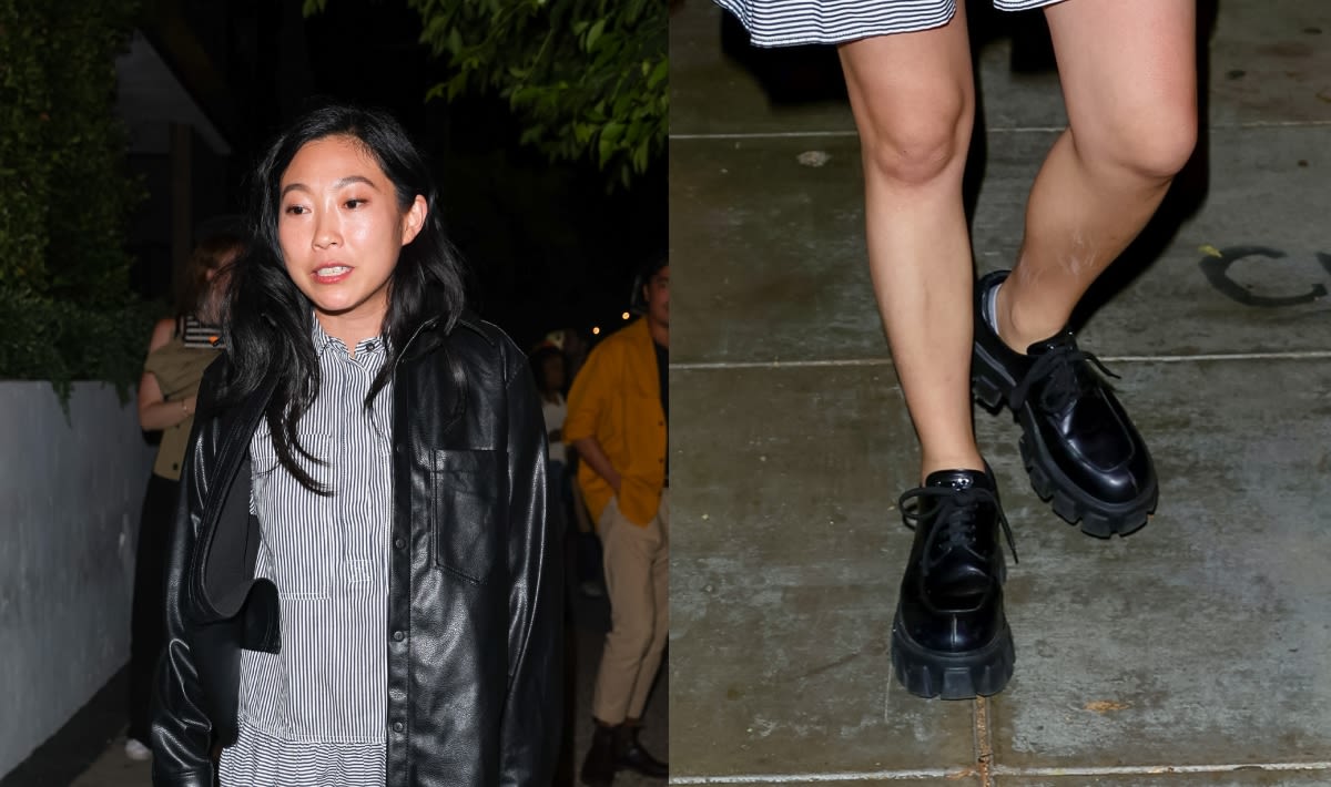 Awkwafina Laces-Up Dressy Prada Monolith Oxfords for a Night Out in Los Angeles