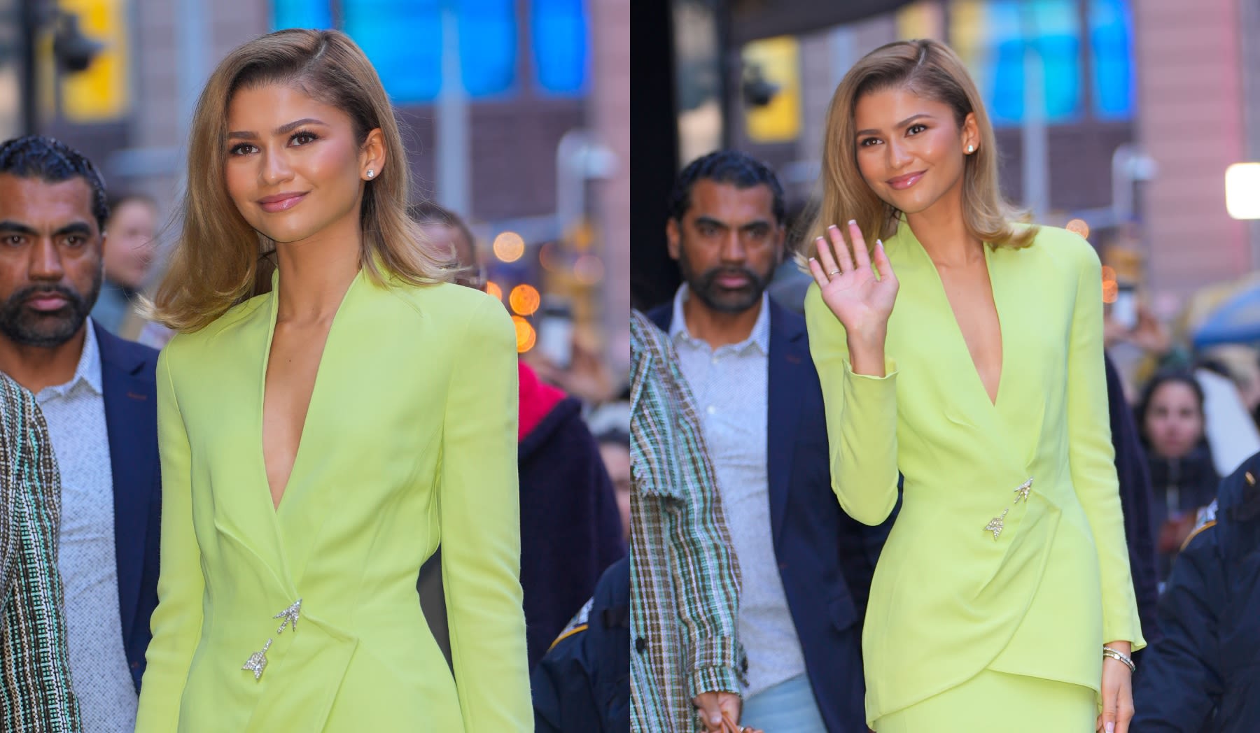 Zendaya Lights Up ‘Live With Kelly and Mark’ in Tennis Ball-green Vintage Mugler Skirt Suit, Talks New ‘Challengers’ Movie