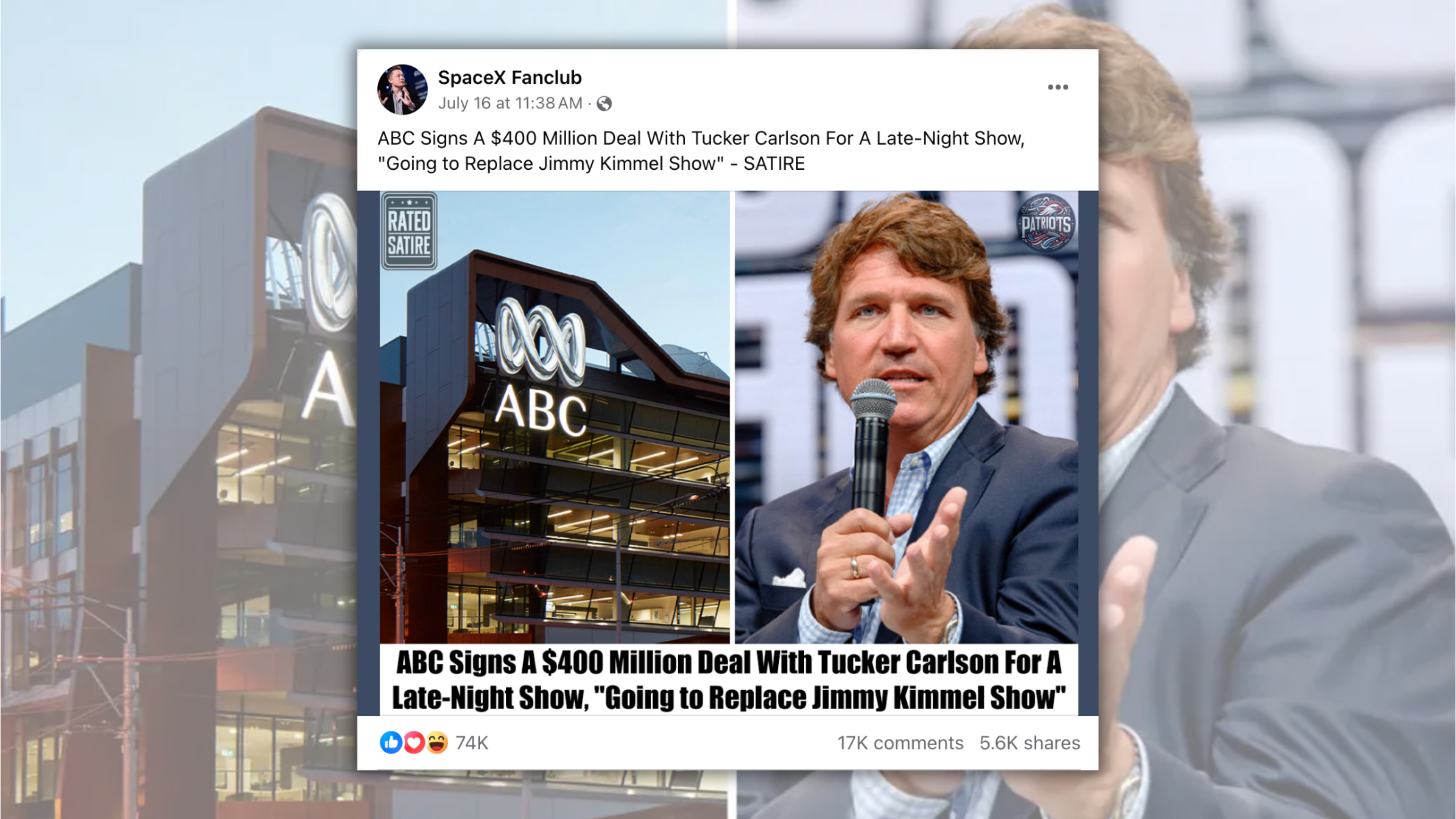 Fact Check: No, Tucker Carlson Isn't Set to Replace Jimmy Kimmel in $400M Deal With ABC