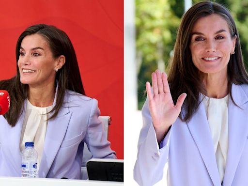 Queen Letizia of Spain Means Business in Bleis Madrid Lavender Suit for ‘National Radio for Everyone’ Presentation in Madrid