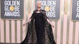 Jamie Lee Curtis Walks the 2023 Golden Globes Red Carpet in a Floor-Length Lace Cape