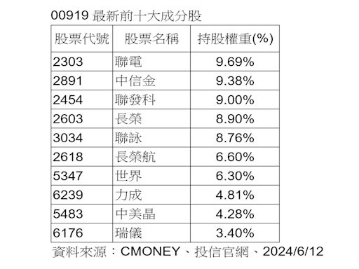 00919完成換股！ 最新前十大成分股及權重出爐