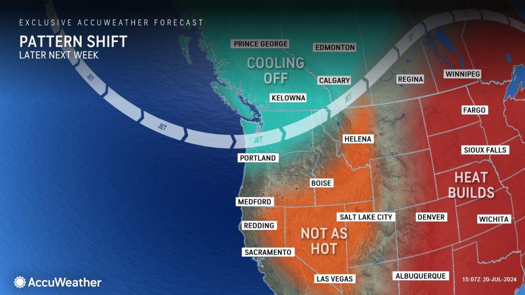 Core of blistering heat in Northwest US to shift eastward next week