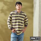 JEEP 男裝 美式跳色條紋長袖POLO衫-灰綠色