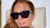 Lindsay Lohan Looks Totally Grool in Blue Bikini on Trip After Bader Shammas Wedding