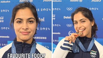 Watch: Manu Bhaker's Witty Response to 'Favourite Food' Query as She Bites Her Olympic Medal - News18