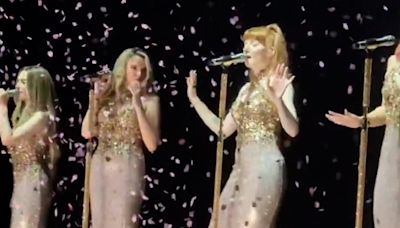 Hilarious moment Nadine Coyle chokes on confetti during gig