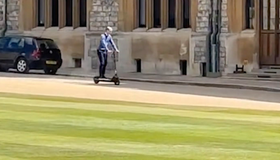 Prince William zooms into Windsor Castle on e-scooter