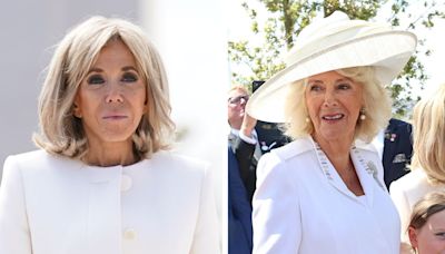 Queen Camilla and France’s First Lady Brigitte Macron Coordinate in White for D-Day 80th Anniversary Ceremony at Normandy