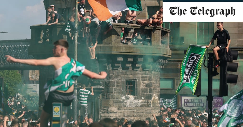 Celtic fans celebrate winning the league by trashing Glasgow