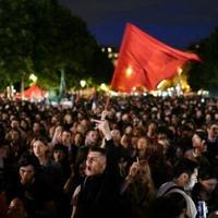 Crowds gathered in central Paris after the results were announced to protest the far right