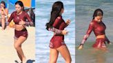 Jade Picon entra de roupa e tudo e se refresca em praia no primeiro dia de inverno