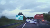 Moment teenage driver crashes into lorry during 100mph police chase