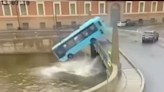 Bus drives off bridge into river in terrifying Russian video
