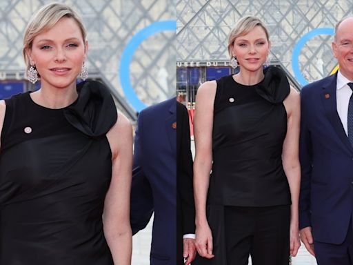 Princess Charlene of Monaco Commands Attention in Alexander McQueen With 3D Rosette for Paris Olympics 2024 Kickoff Dinner at the Louvre