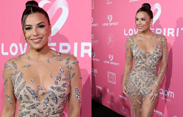 Eva Longoria Amplifies See-through Dressing Trends With Cascading Silver Leaves at Cannes Film Festival 2024 Global Gift Gala
