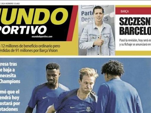 El próximo partido de Champions entre el Barça y el Young Boys, protagonista de las portadas deportivas de hoy