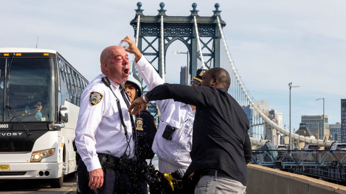 Top NYPD Cop Appears to Pepper Spray Himself During Pro-Palestine Protest