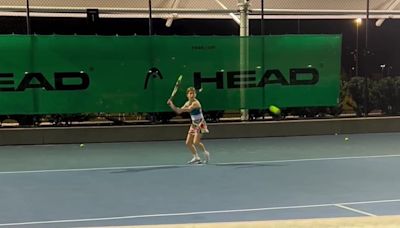 Candice Warner's eldest daughter Ivy, nine, shows off tennis skills