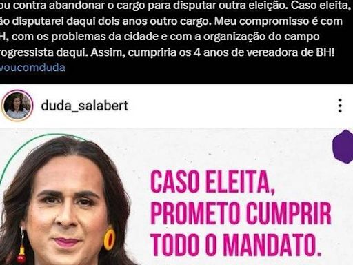 Duda Salabert apaga publicação em que dizia ser contra abandonar cargo para disputar eleição