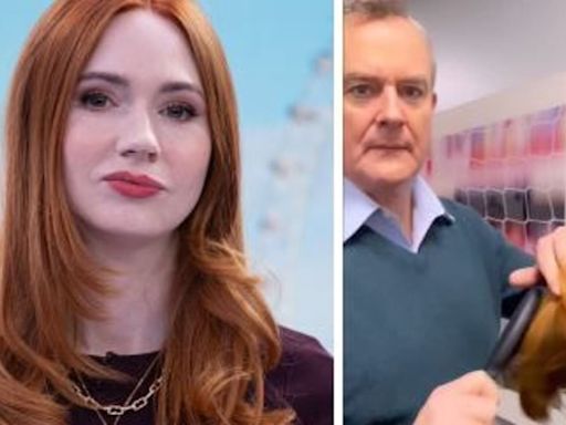 Karen Gillan lets co-star Hugh Bonneville brush her hair in jokey clip