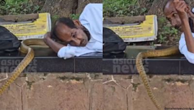 WATCH: Snake startles man resting under banyan tree near Kerala temple