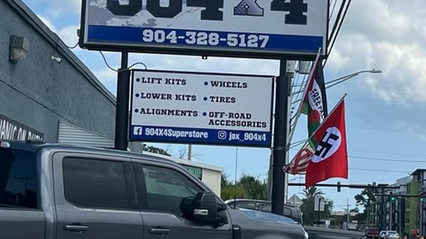 Local automotive store raises Nazi flag in protest of Palestinian-Israeli conflict