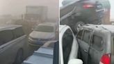 Moment truck slams into back of 200 car pile-up on Chinese bridge surrounded by fog