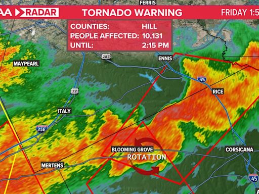 DFW Weather: Tornado Warning issued for Ellis, Henderson and Kaufman County until 3:15 p.m.