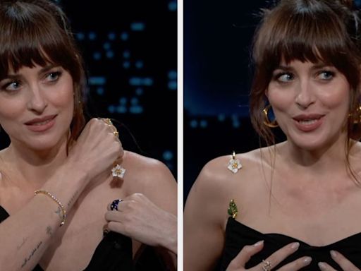 Dakota Johnson Soldiers On After Talk Show Wardrobe Malfunction In The Most Dakota Johnson Way Possible