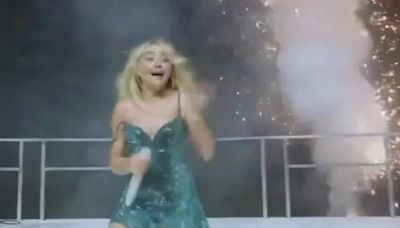 Sabrina Carpenter shrieks and flees stage after being 'hit in chest by fireworks