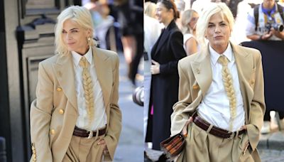 Paris Couture Fashion Week 2024: Selma Blair's blonde braided tie is another nod to Schiaparelli's whimsical aesthetic