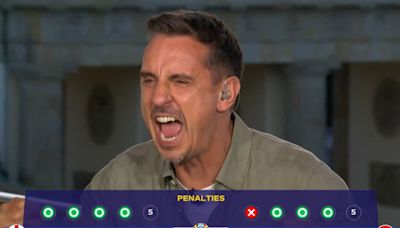 Gary Neville stops himself from swearing live on air after England shootout win