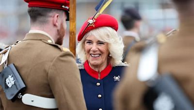 Sweet moment girl, 5, charms Queen Camilla with curtsy she's been 'practicing for days' as Queen visits the Royal Lancers - the unit her late father served in - for the first ...